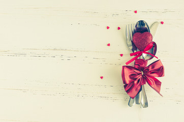 Valentine's Day tabble setting with cutlery