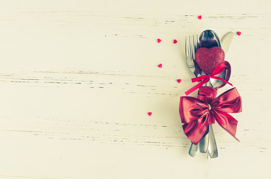 Valentine's Day tabble setting with cutlery