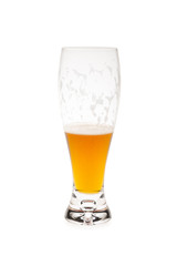 Half Empty Beer Glass With Foam On Glass
