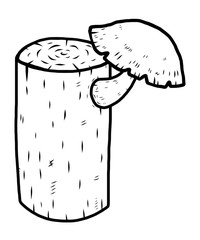 wooden log and mushroom / cartoon vector and illustration, black and white, hand drawn, sketch style, isolated on white background.