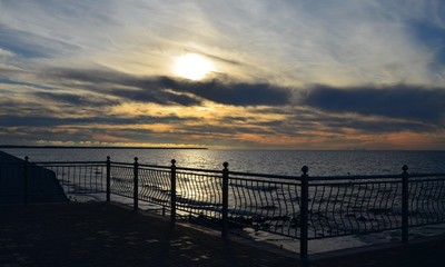 Fototapeta premium Sea, sunset, clouds, blue, loneliness, emptiness.