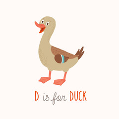 D is for Duck. Cartoon clipart eps 10 illustration isolated on white background.