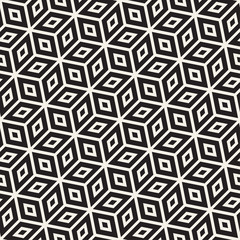 Cubic Grid Tiling Endless Stylish Texture. Vector Seamless Black and White Pattern