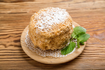 Piece of chocolate cake with caramel