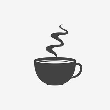 Cup of coffee with steam monochrome icon. Vector illustration.