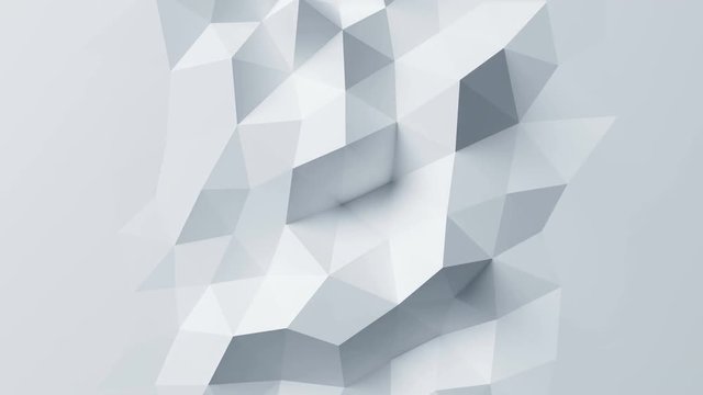 Beautiful White Low Poly Surface Morphing in Abstract 3d Animation. Seamless Background in 4k, 3840x2160, Ultra HD.