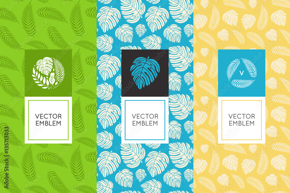 Poster Vector set of design elements for packaging and seamless pattern