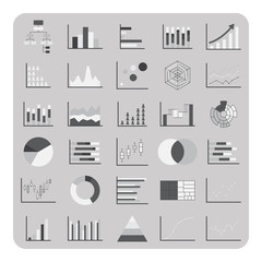 Vector of flat icons, Basic graph, chart and diagram set for business data on isolated background