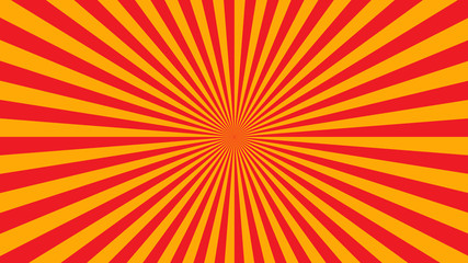 Obraz premium Yellow orange rays poster. Popular ray star burst background television vintage. Dark-light bright abstract texture with sunburst, flare, beam. Retro art design Glow bright pattern Vector Illustration