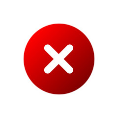 Fototapeta premium Cross sign element. Red X icon isolated on white background. Mark graphic design. Round volume button for vote, decision, web. Symbol error, check, wrong or stop, failed. Vector illustration