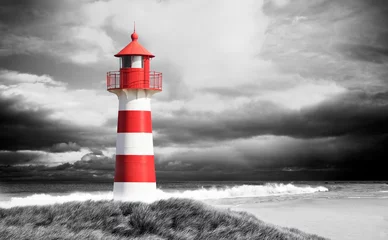 Fototapete Leuchtturm Leuchtturm an der Küste schwarz/weiß