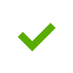 Tick sign element. Green checkmark icon isolated on white background. Simple mark graphic design. OK button for vote, decision, web. Symbol of correct, check, approved. Vector illustration