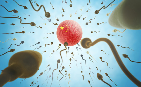 Immigration concept: Sperms swimming towards China.(series)