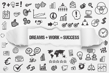 Dreams+Work=Success / weißes Papier mit Symbole