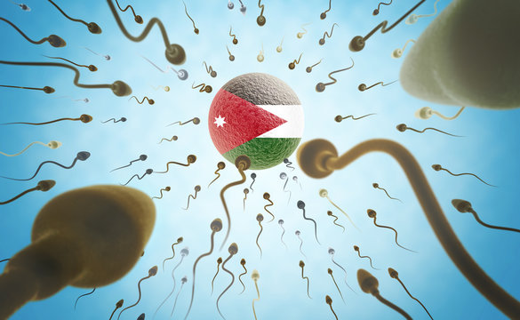 Immigration concept: Sperms swimming towards Jordan.(series)