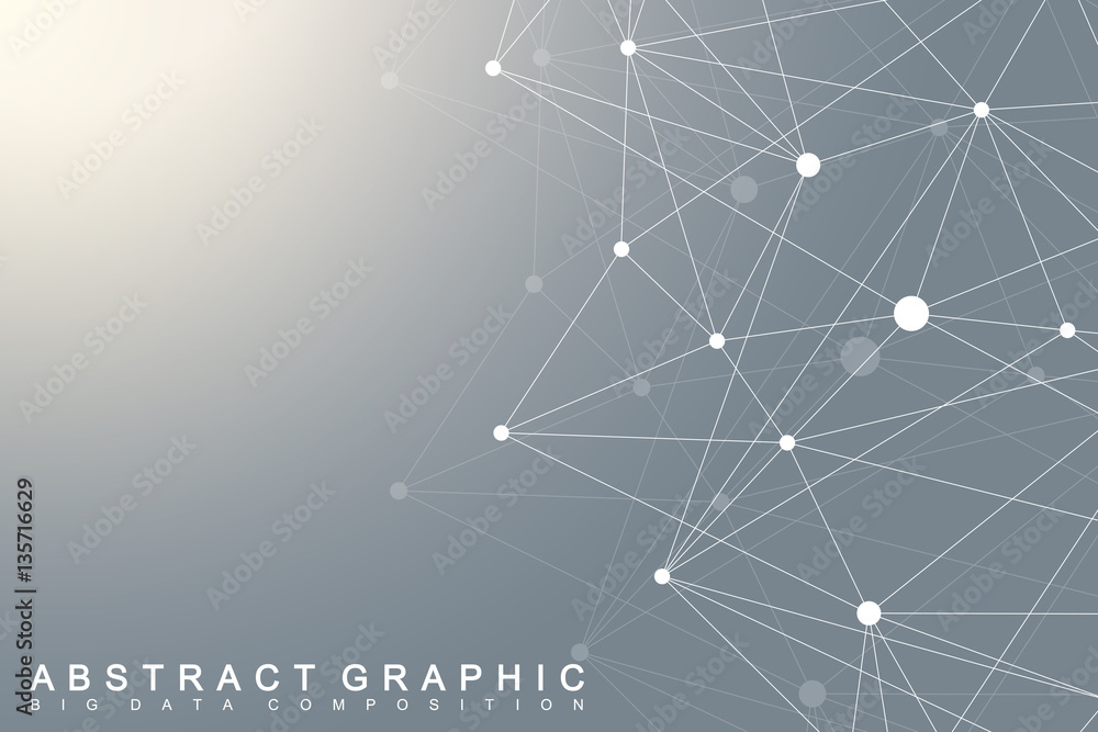 Aufkleber Geometric graphic background molecule and communication. Big data complex with compounds. Lines plexus, minimal array. Digital data visualization. Scientific cybernetic vector illustration.