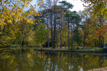 Fototapeta na wymiar Schlosspark. Herbst. Schloss. Burg. Herbs im Wald.