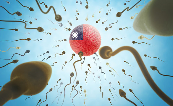 Immigration concept: Sperms swimming towards Taiwan.(series)
