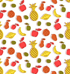 Fruits doodle colorful seamless vector pattern