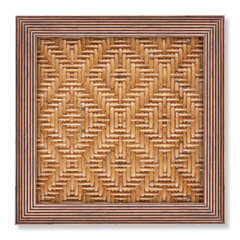 Wooden frame whit  wicker texture background isolated on white