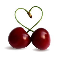 Ciliegie realistiche vettoriali cuore