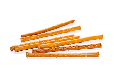 salty cracker pretzel sticks isolated on white background