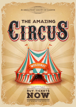 Vintage Old Circus Poster With Red And Blue Big Top