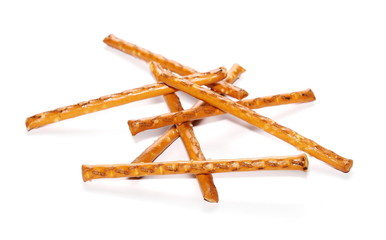 salty cracker pretzel sticks isolated on white background