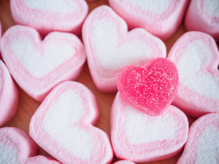 Obraz premium pink heart shape marshmallow for valentines background