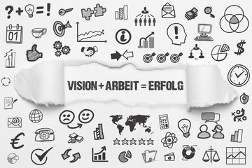 Vision+Arbeit=Erfolg / weißes Papier mit Symbole