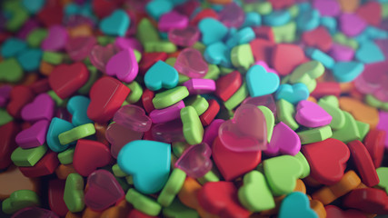 Heap of Colourful Heart Shape 3D Rendering