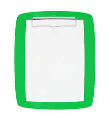 Clipboard with blank paper isolated on white