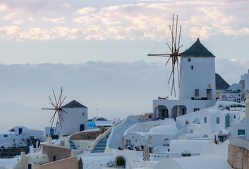 View of the village Oia on the sunset.