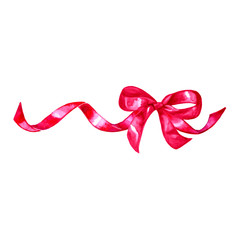 Watercolor colorful red pink isolated decorative bows of ribbon