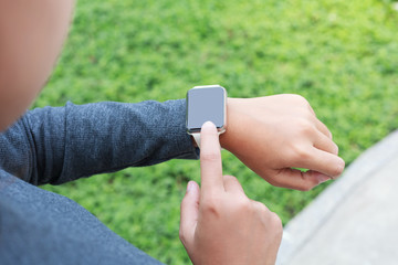 close-up on person hand wear smart watch new modern lifestyle - Powered by Adobe