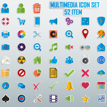 A set of colored icons for social networks and mobile applications. Signs and Symbols for website design.