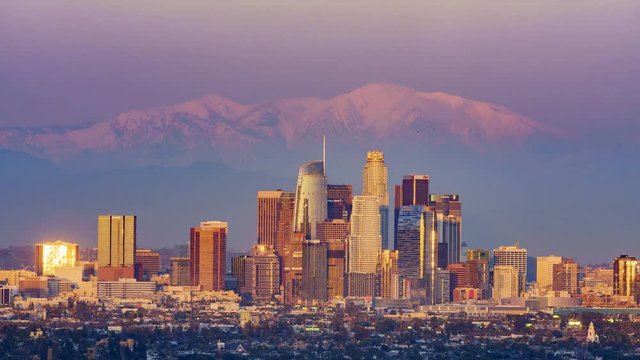 4K video of sunset classical view of Los Angeles Downtown at Kenneth State Park