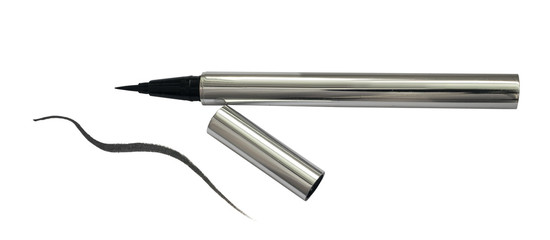 Black Eyeliner in a Chrome Case with Thin Line Isolated