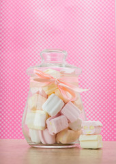 glass jar Marshmallow close-up