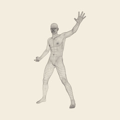 Vector man with hand up to stop. Human showing stop gesture. 