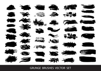 Set of black paint, ink, grunge, dirty brush strokes. Vector illustration.