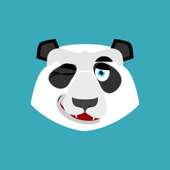 Panda winking Emoji. Chinese bear happy emotion isolated