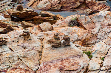 Stacked stone on a seashore