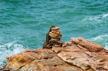 Stacked stone on a seashore