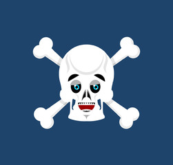 Skull and crossbones happy Emoji. skeleton head marry emotion is