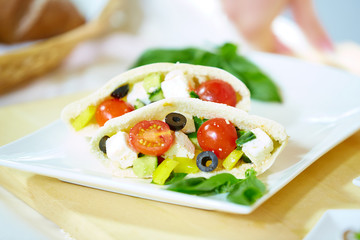 olives vegetables in pita bread