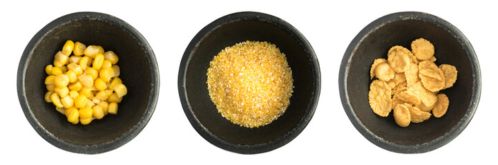 Set of Corn Heap in Black Iron Bowl