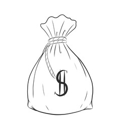 Money bag vector on white background.Money bag sketch by hand drawing.