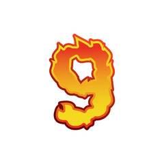 Number 9 fire. Flames Font nine. Tattoo alphabet character. fier