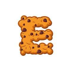 E letter cookies. Cookie font. Oatmeal biscuit alphabet symbol.